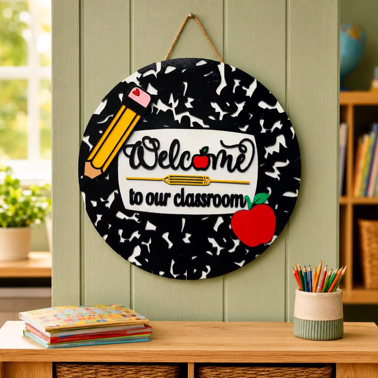 Welcome to Our Classroom Sign | Layered Wood Teacher Door Hanger