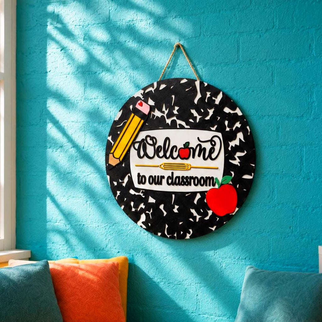 Welcome to Our Classroom Sign | Layered Wood Teacher Door Hanger