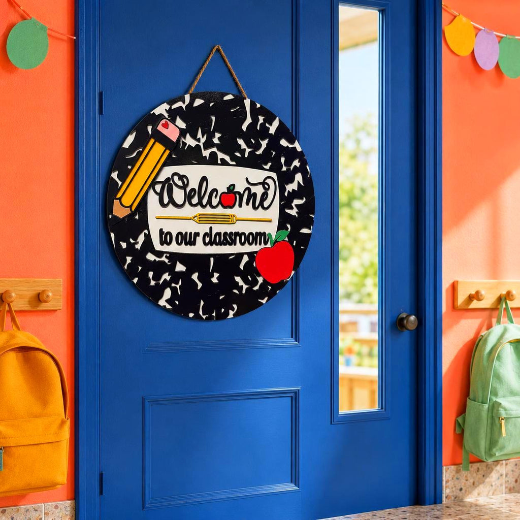 Welcome to Our Classroom Sign | Layered Wood Teacher Door Hanger