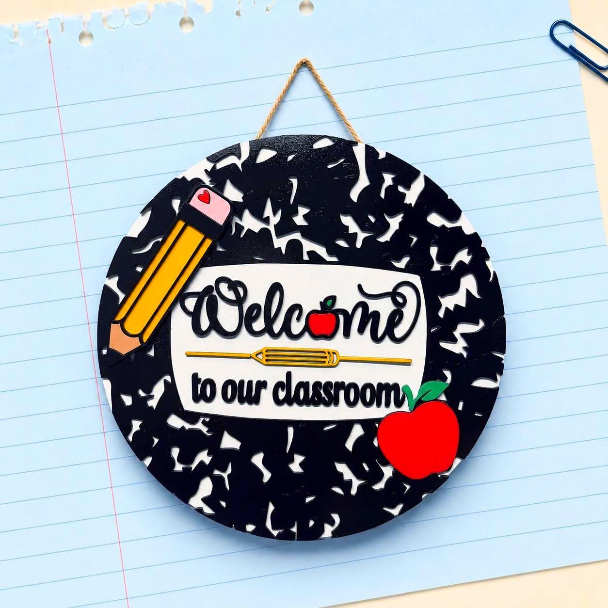 Welcome to Our Classroom Sign | Layered Wood Teacher Door Hanger