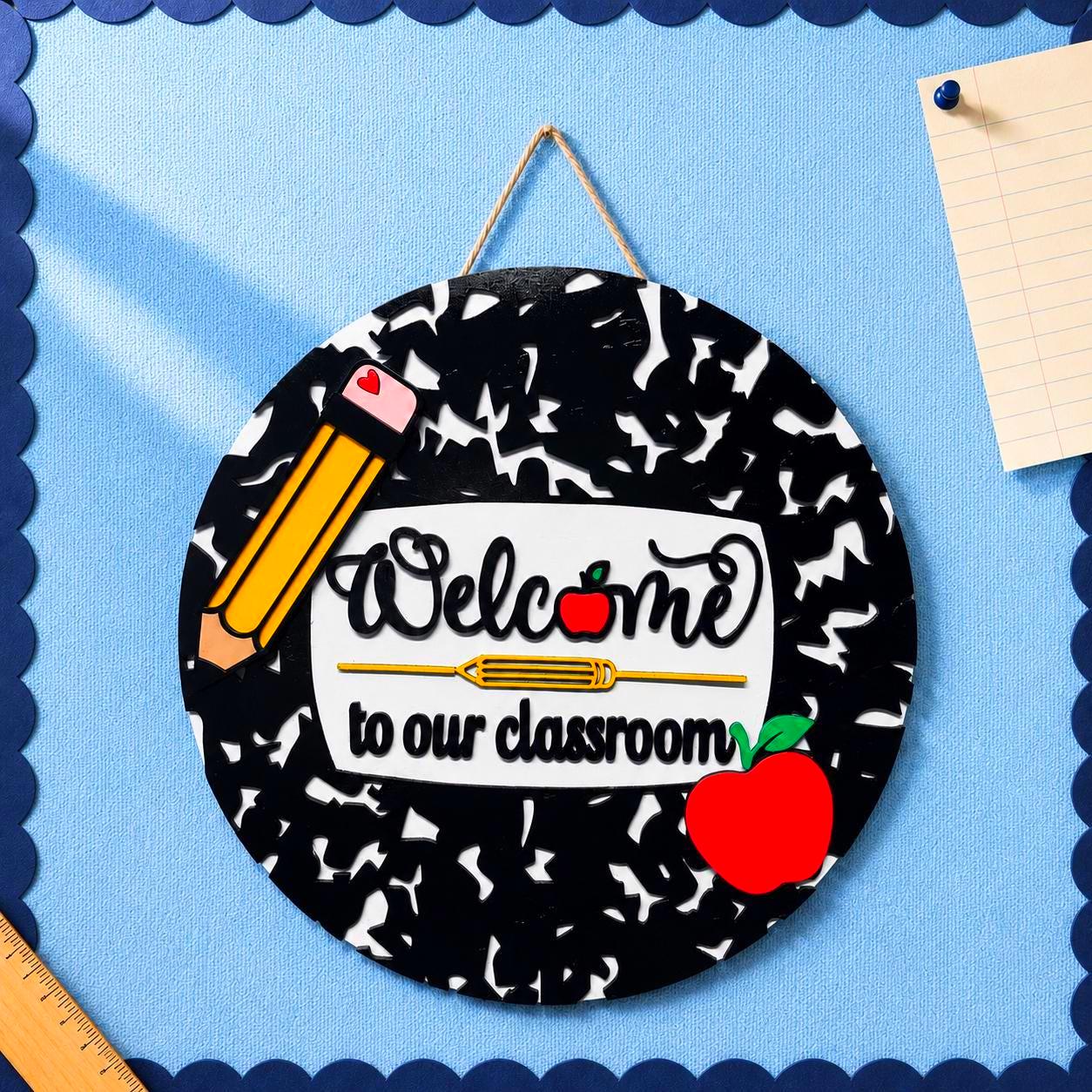 Welcome to Our Classroom Sign | Layered Wood Teacher Door Hanger