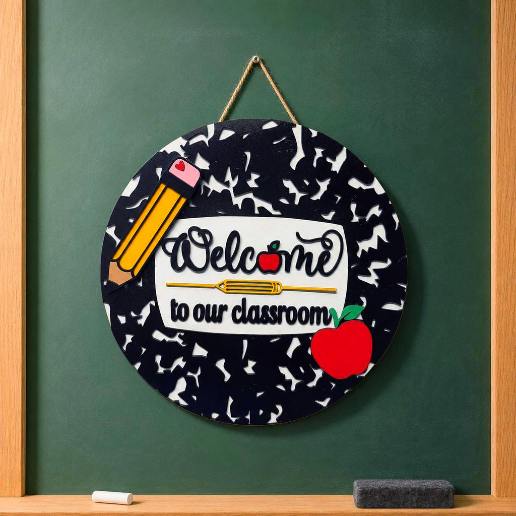 Welcome to Our Classroom Sign | Layered Wood Teacher Door Hanger