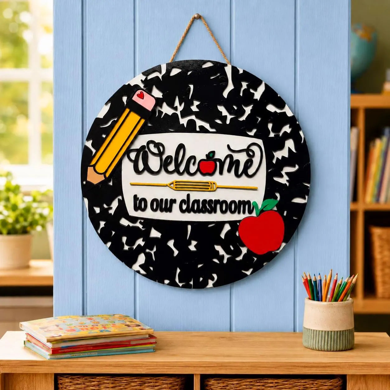 Welcome to Our Classroom Sign | Layered Wood Teacher Door Hanger