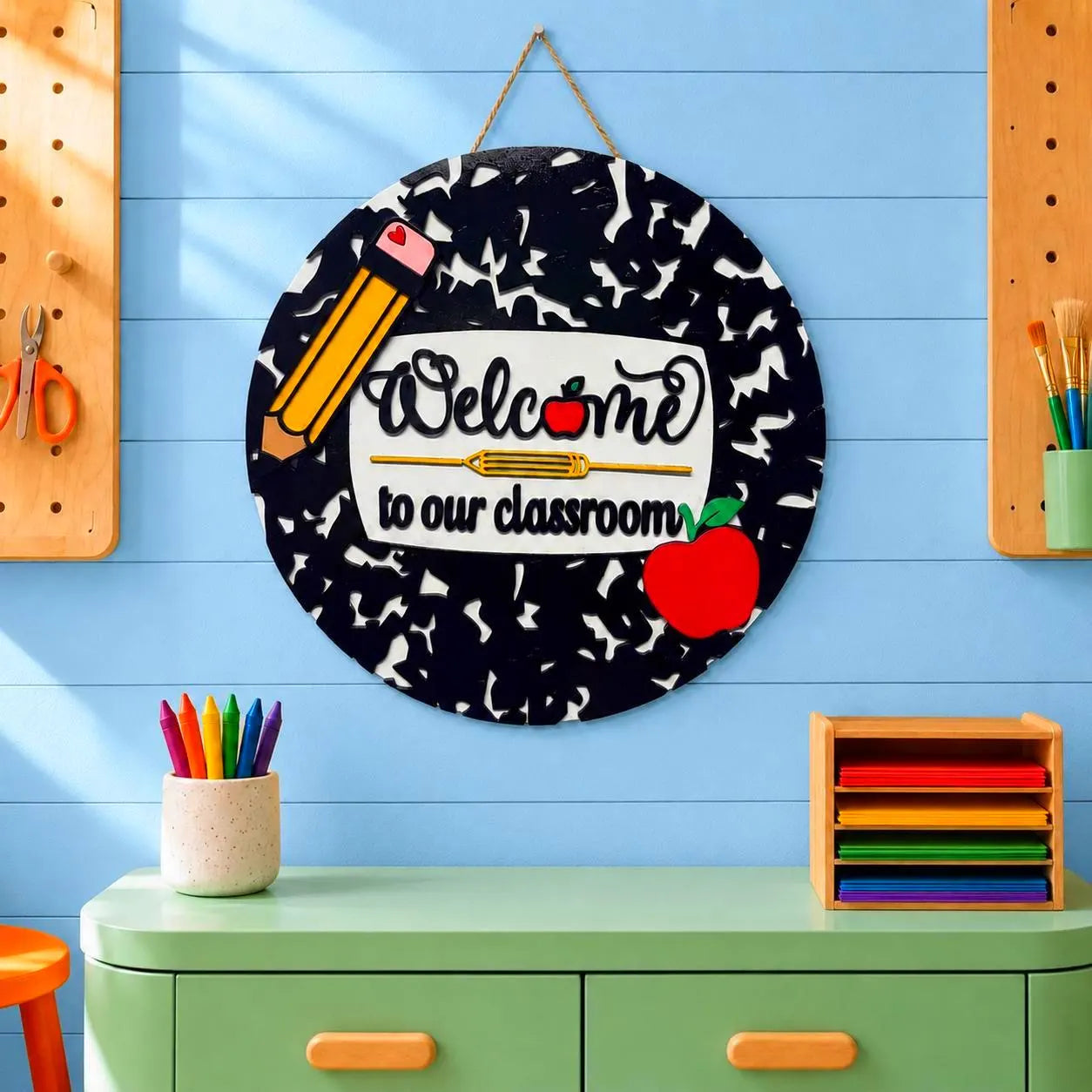 Welcome to Our Classroom Sign | Layered Wood Teacher Door Hanger