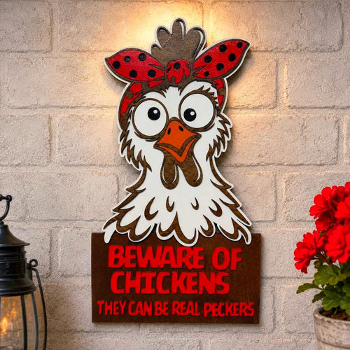 Beware of Chickens Funny Layered Wood Sign Handmade 3D Wood Decor