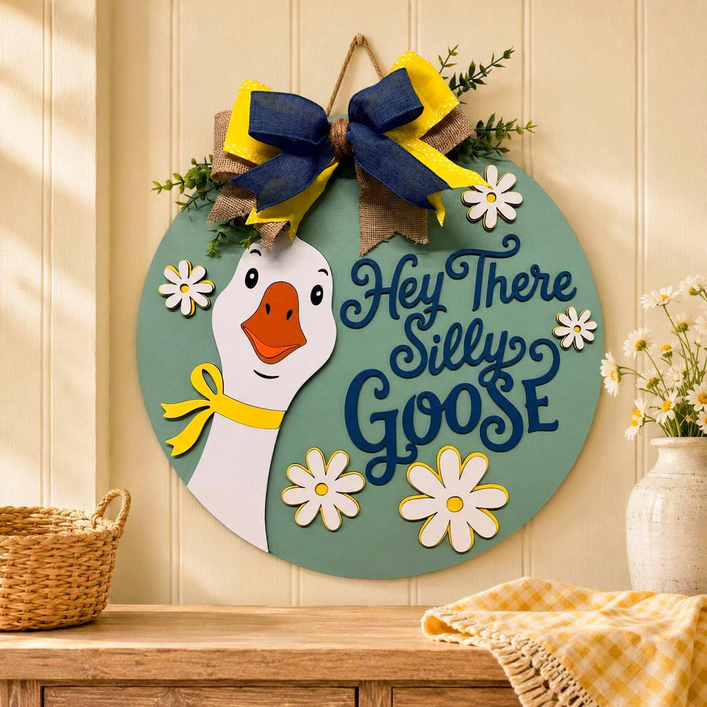 Hey There Silly Goose Door Hanger | Layered Farmhouse Goose Sign Handmade 3D Wood Decor