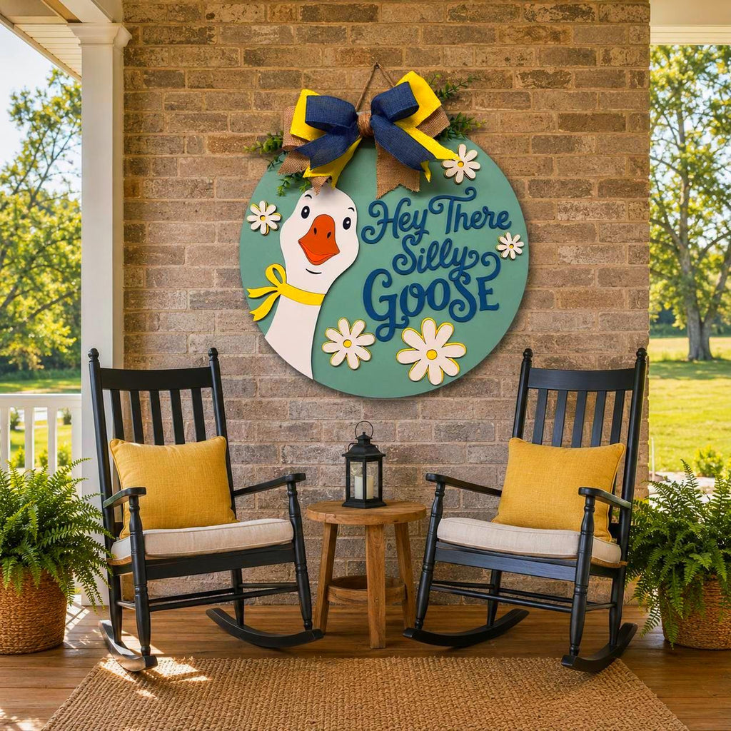 Hey There Silly Goose Door Hanger | Layered Farmhouse Goose Sign Handmade 3D Wood Decor