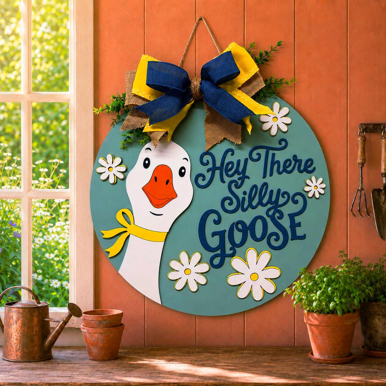 Hey There Silly Goose Door Hanger | Layered Farmhouse Goose Sign Handmade 3D Wood Decor