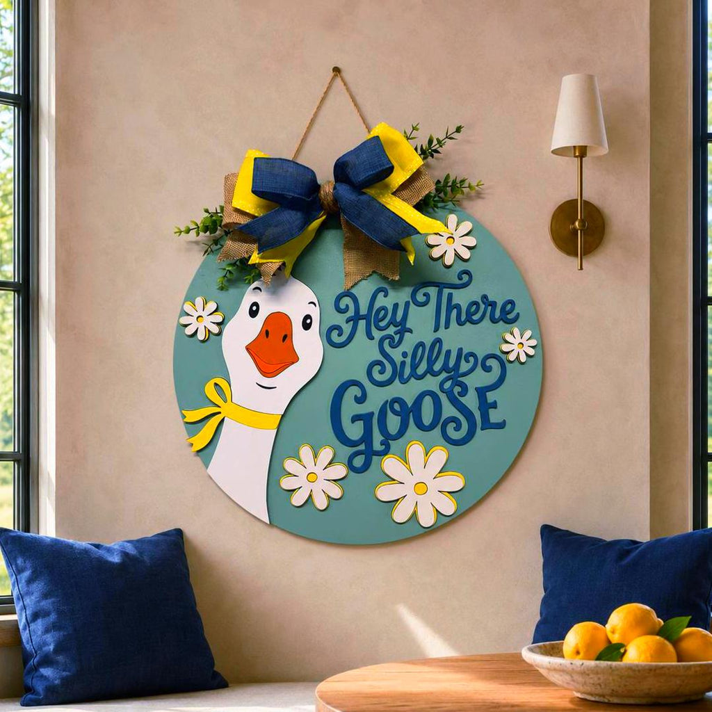 Hey There Silly Goose Door Hanger | Layered Farmhouse Goose Sign Handmade 3D Wood Decor