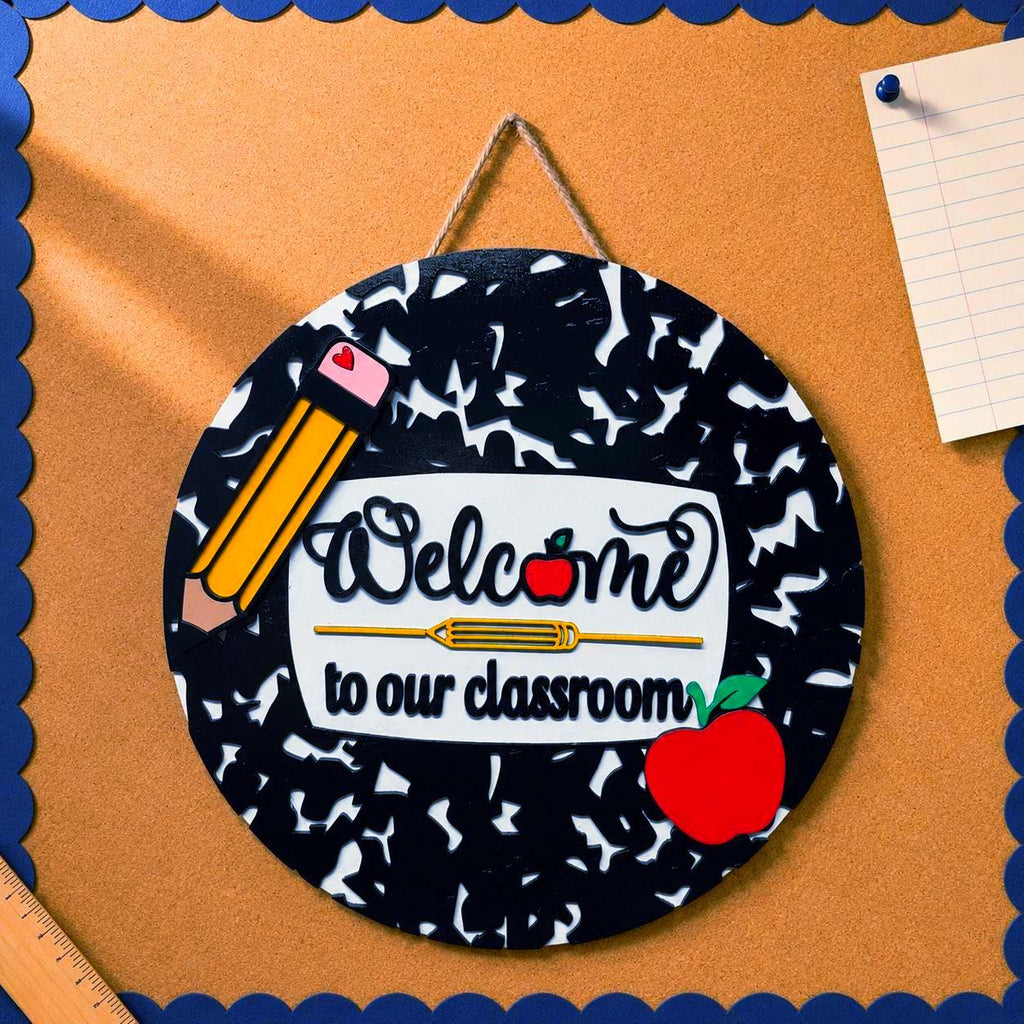 Welcome to Our Classroom Sign | Layered Wood Teacher Door Hanger