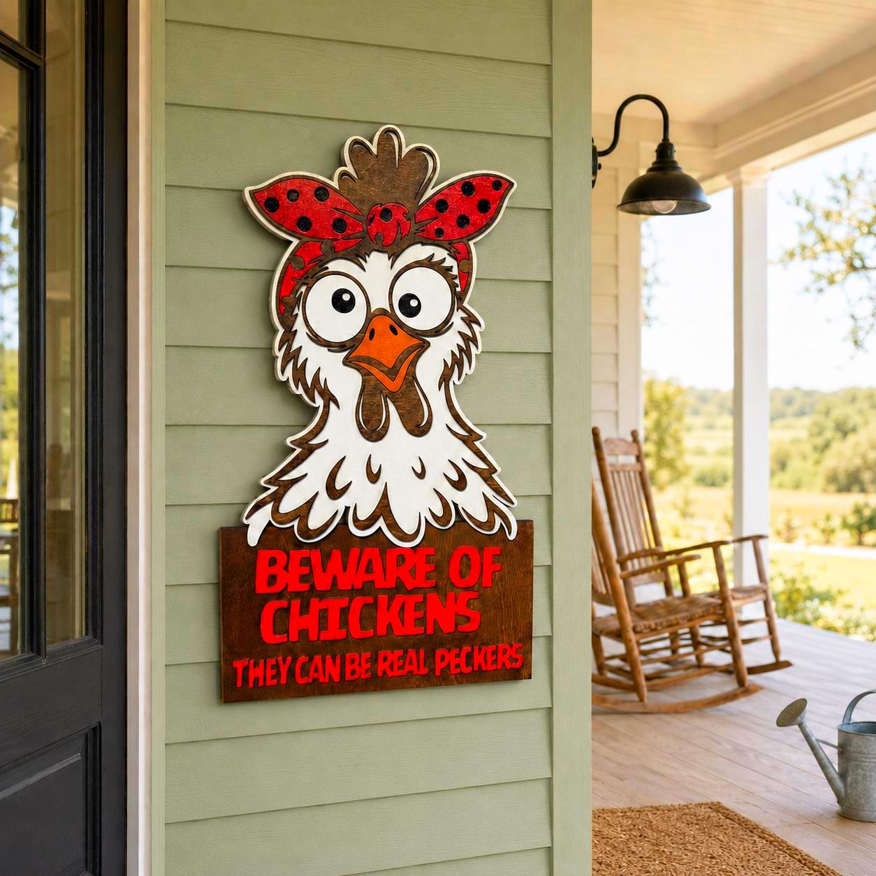 Beware of Chickens Funny Layered Wood Sign Handmade 3D Wood Decor