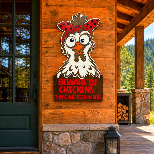 Beware of Chickens Funny Layered Wood Sign Handmade 3D Wood Decor