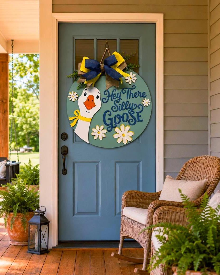 Hey There Silly Goose Door Hanger | Layered Farmhouse Goose Sign Handmade 3D Wood Decor