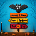 Halloween Bat Directional Wall Sign – Haunted House, Broom Parking & Trick or Treat Stake Handmade Seasonal Decor