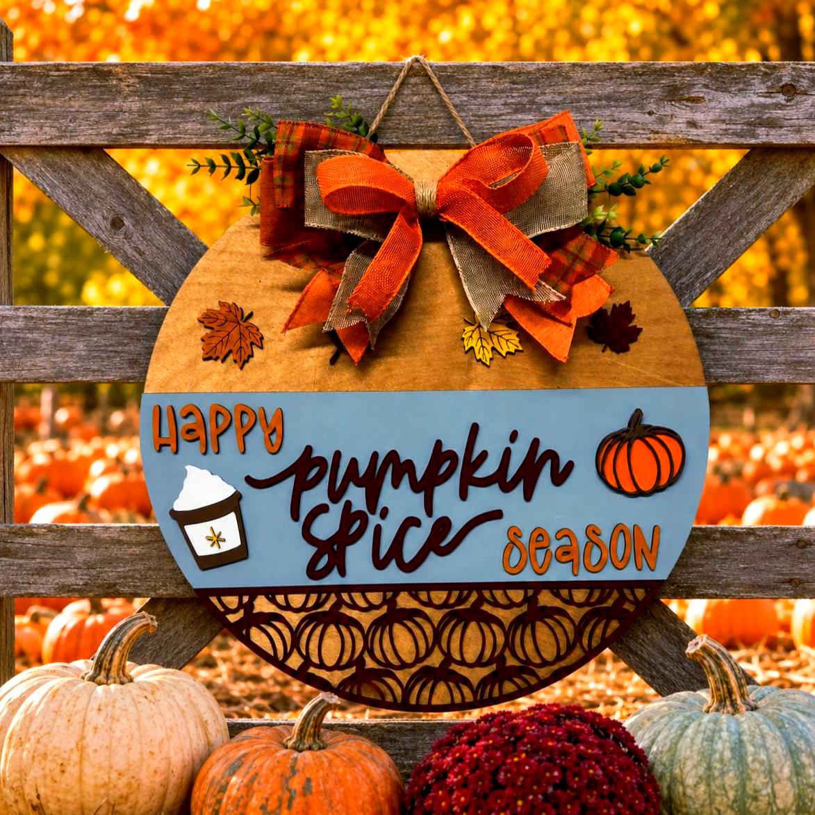 Happy Pumpkin Spice Season Fall Door Hanger Handmade Seasonal Decor