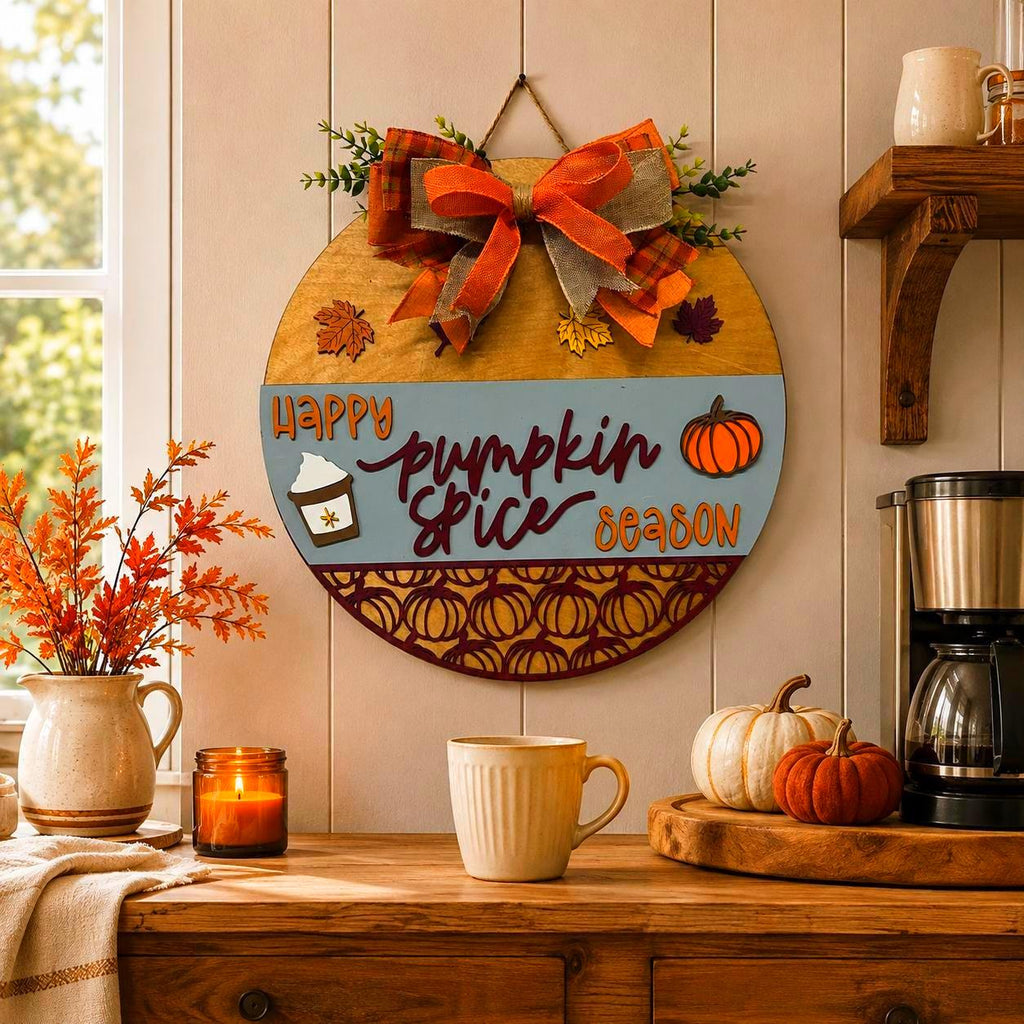Happy Pumpkin Spice Season Fall Door Hanger Handmade Seasonal Decor