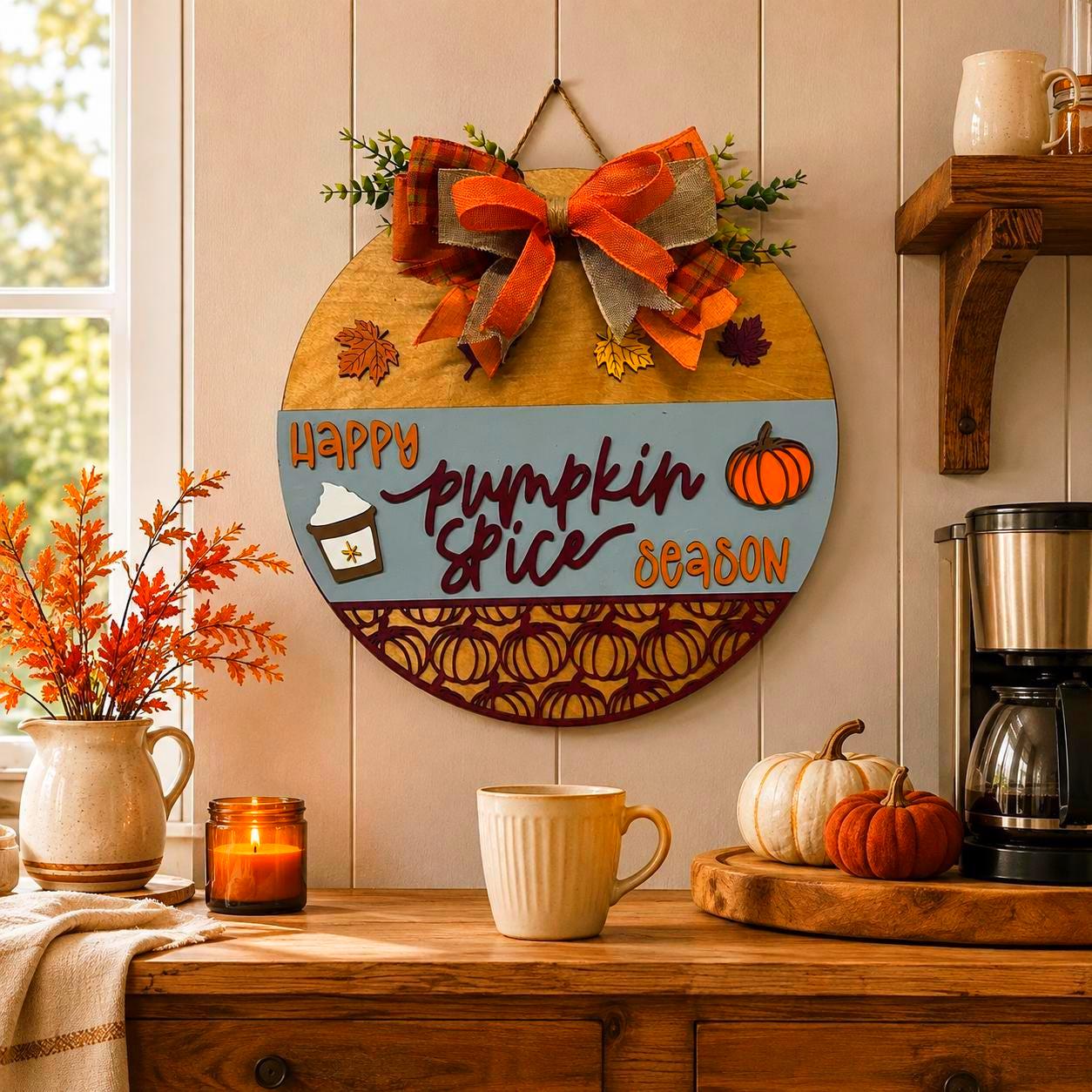 Happy Pumpkin Spice Season Fall Door Hanger Handmade Seasonal Decor