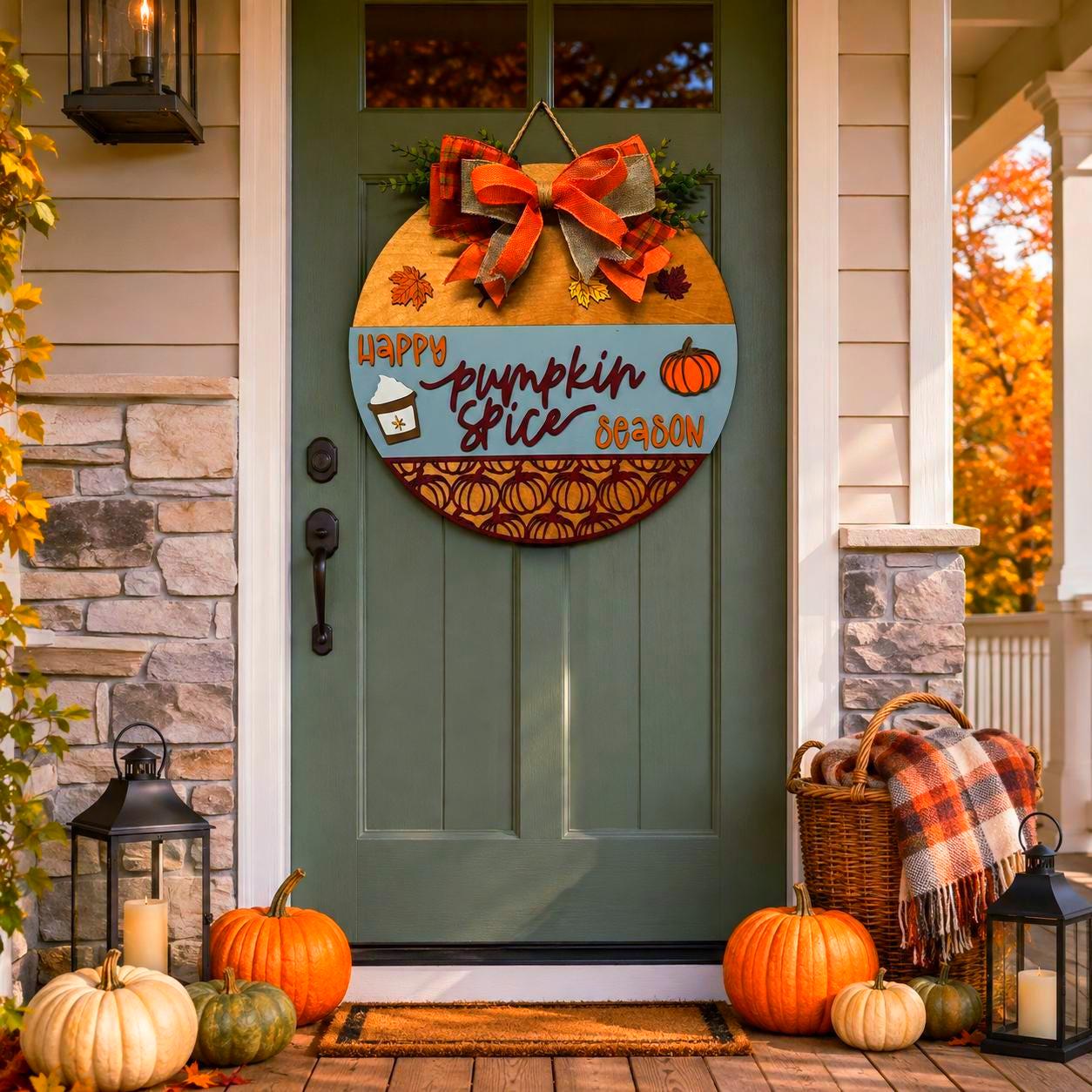 Happy Pumpkin Spice Season Fall Door Hanger Handmade Seasonal Decor