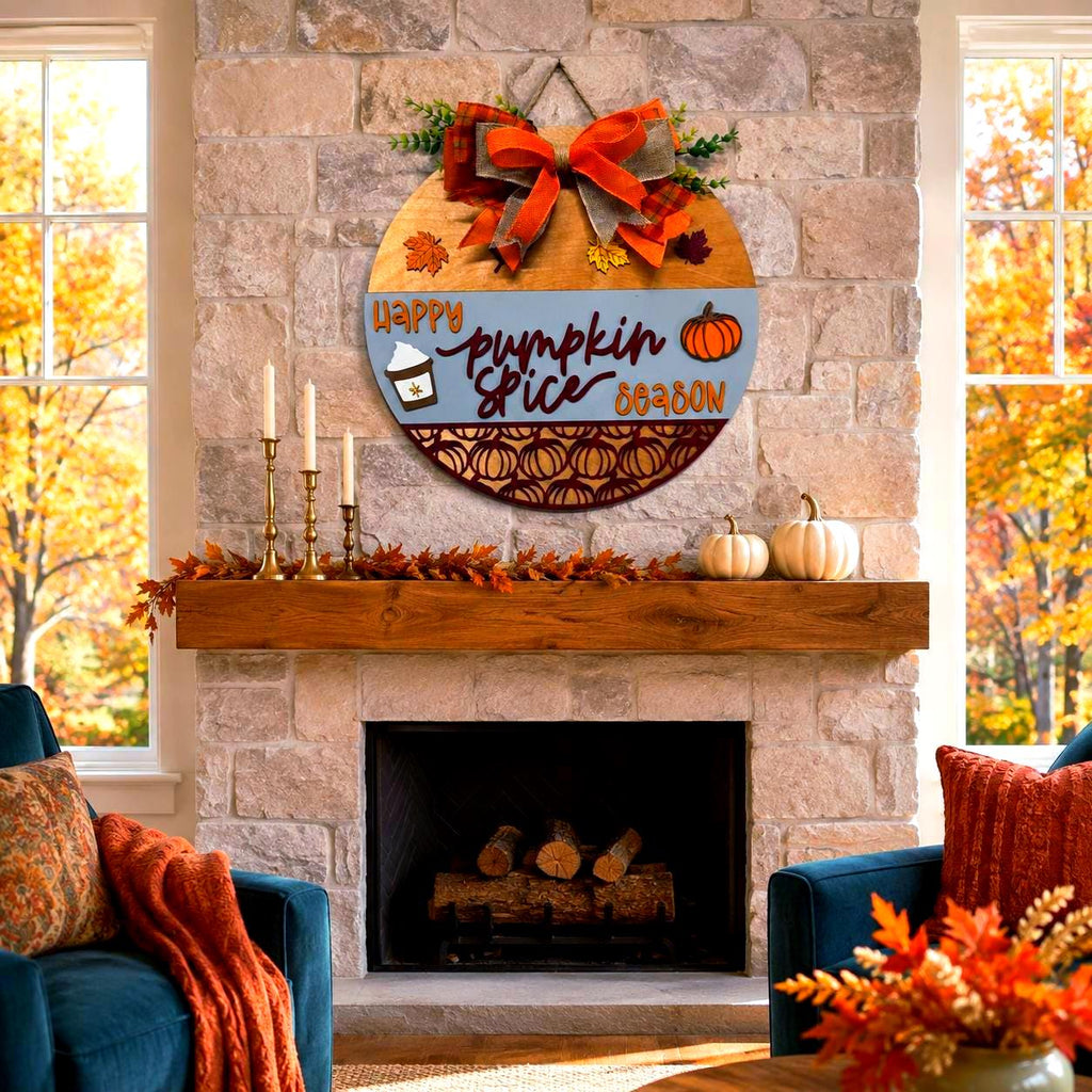 Happy Pumpkin Spice Season Fall Door Hanger Handmade Seasonal Decor