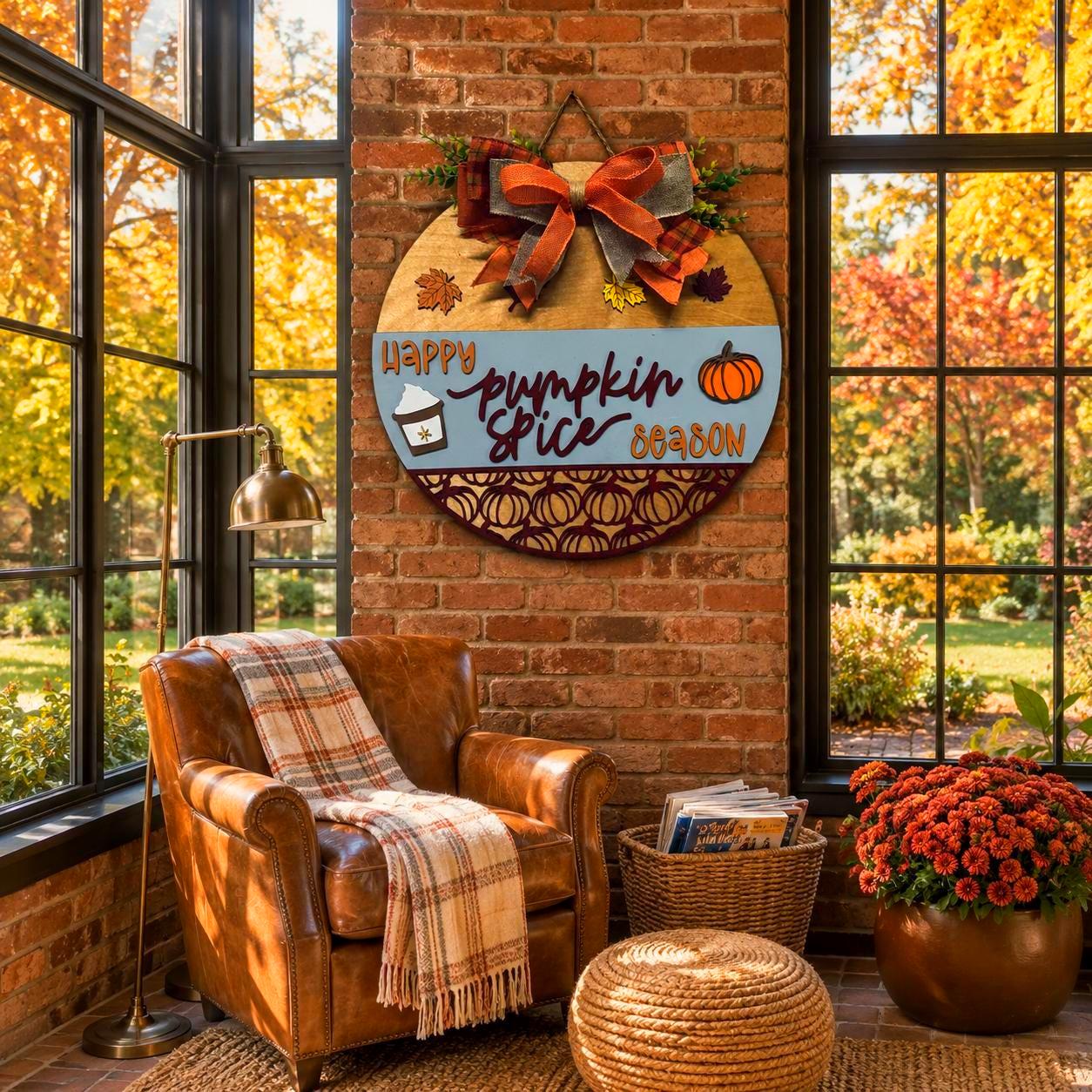 Happy Pumpkin Spice Season Fall Door Hanger Handmade Seasonal Decor