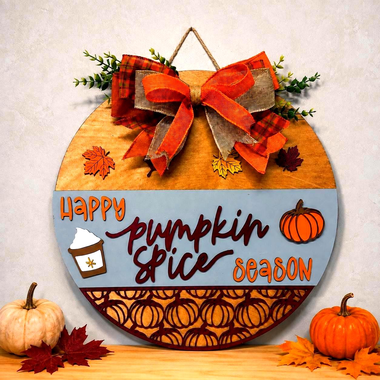 Happy Pumpkin Spice Season Fall Door Hanger Handmade Seasonal Decor