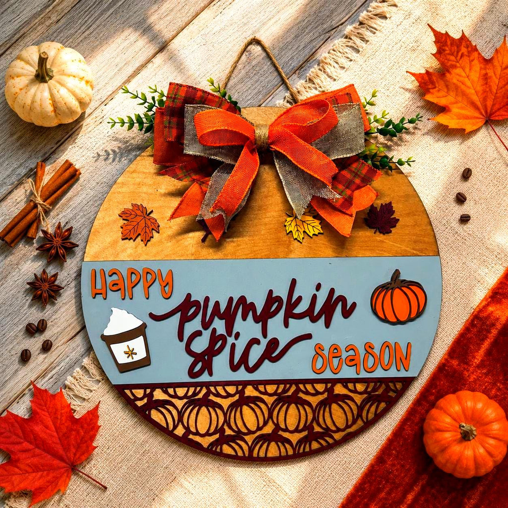 Happy Pumpkin Spice Season Fall Door Hanger Handmade Seasonal Decor