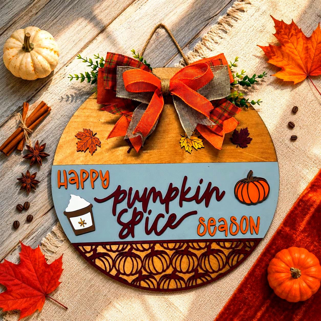 Happy Pumpkin Spice Season Fall Door Hanger Handmade Seasonal Decor