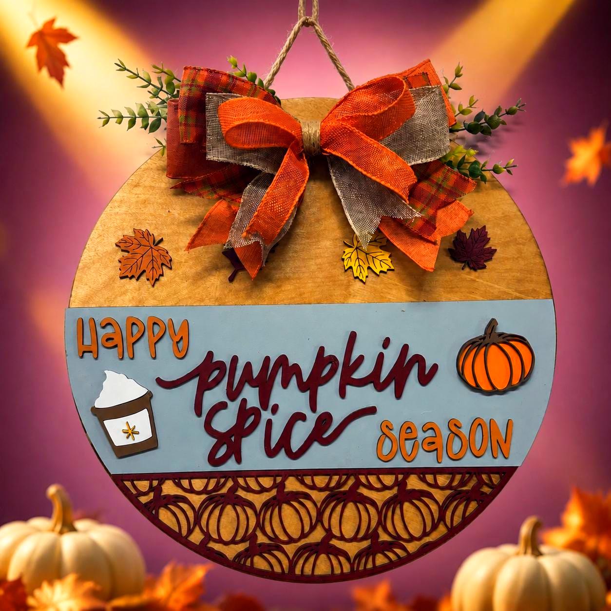 Happy Pumpkin Spice Season Fall Door Hanger Handmade Seasonal Decor