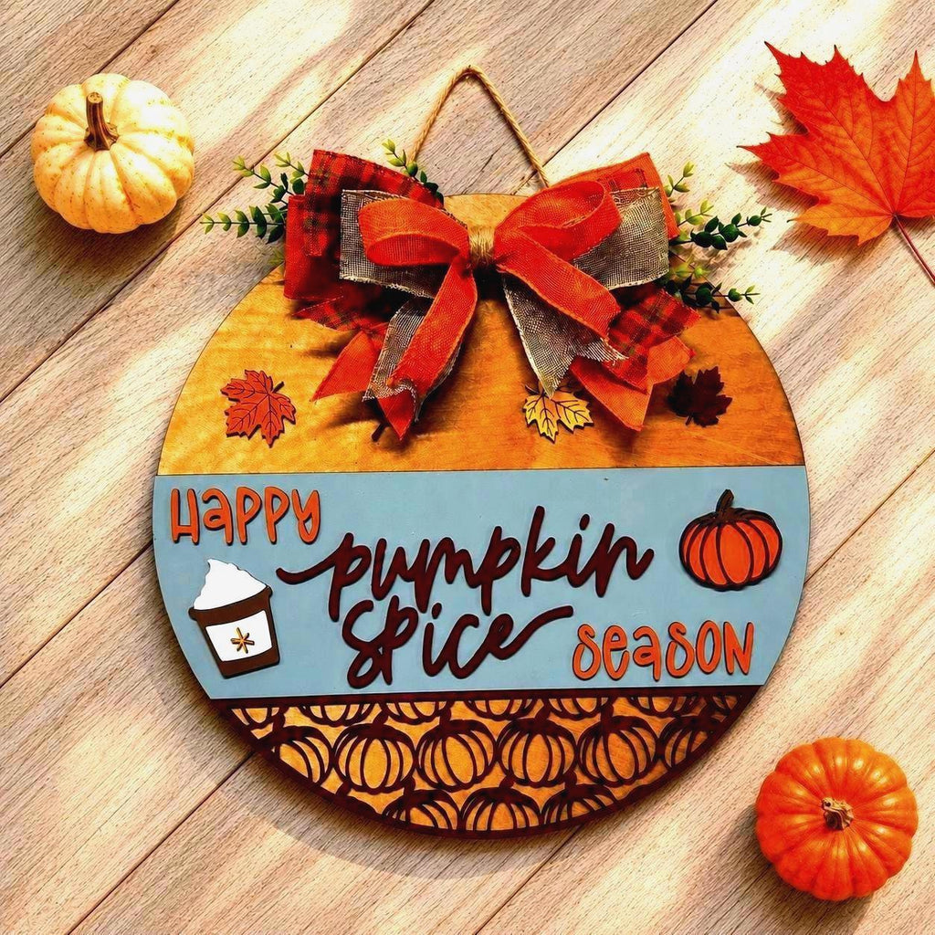 Happy Pumpkin Spice Season Fall Door Hanger Handmade Seasonal Decor