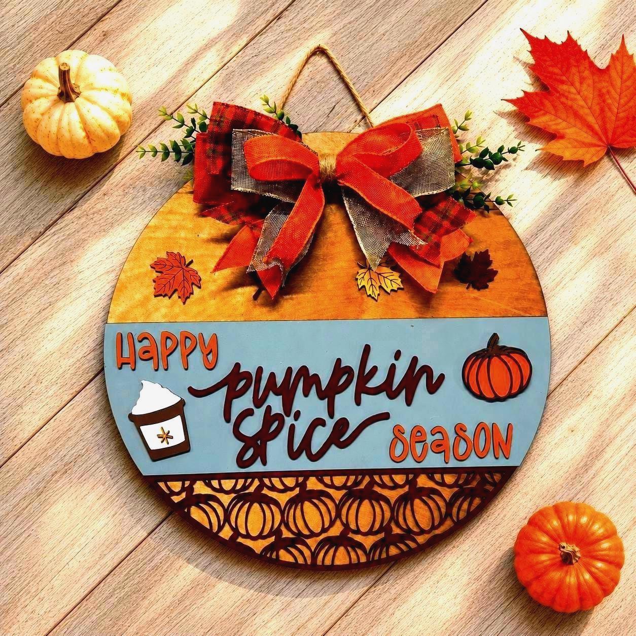 Happy Pumpkin Spice Season Fall Door Hanger Handmade Seasonal Decor