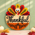 Thankful Turkey Round Wooden Sign Handmade Seasonal Decor