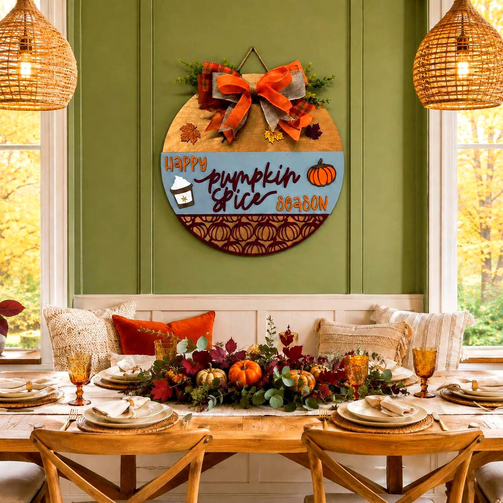 Happy Pumpkin Spice Season Fall Door Hanger Handmade Seasonal Decor